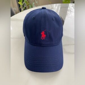Navy Blue Polo Cap with Red Logo